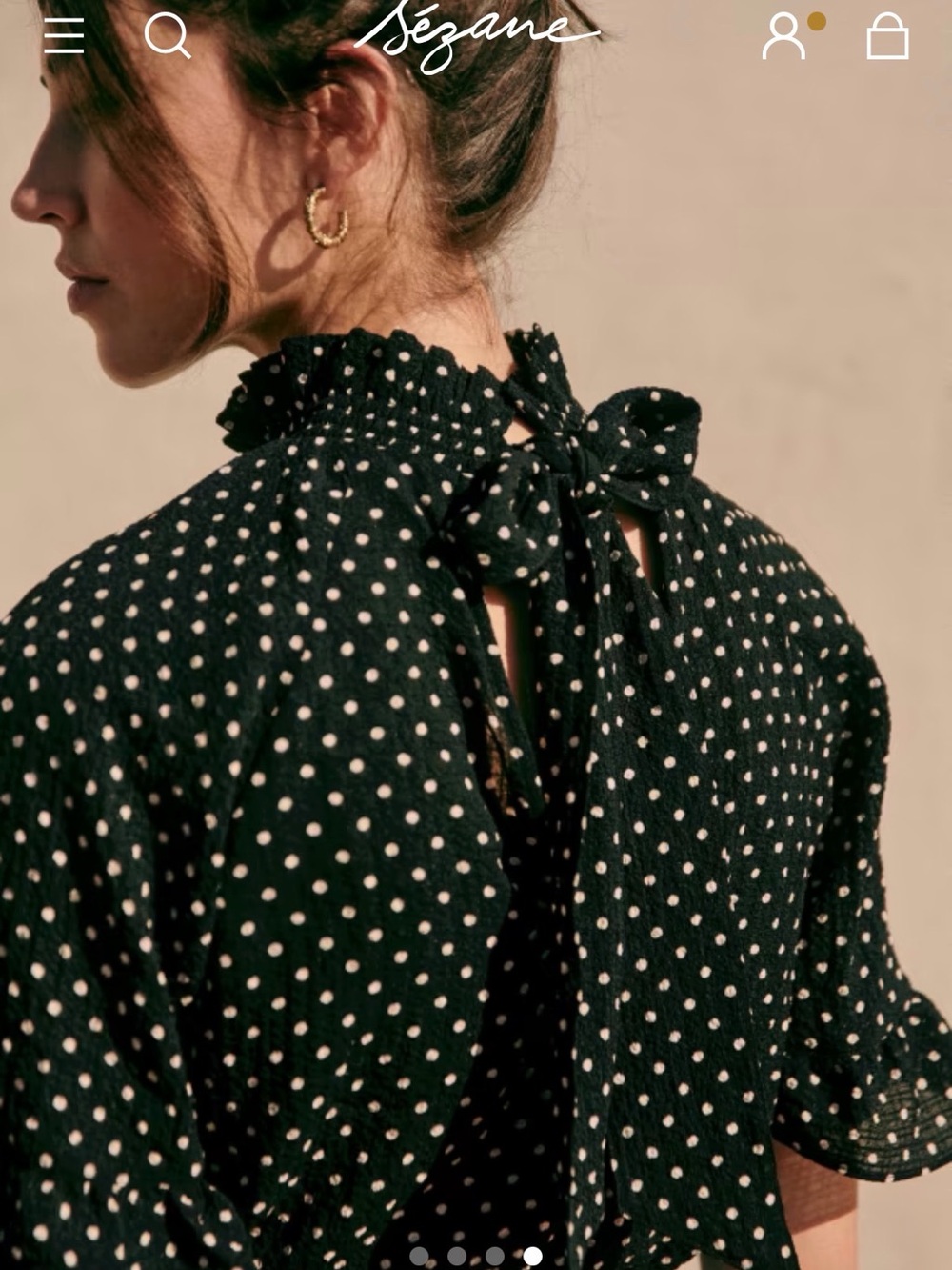 Sézane Cassandre Black Polka Dot Puff-Sleeve Blouse - Picture 2 of 4